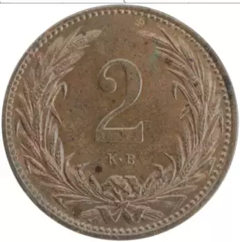 Монета 2 филлера Венгрии 1895 года Бронза