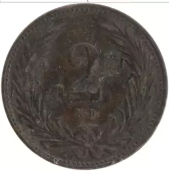 Монета 2 филлера Венгрии 1899 года Бронза