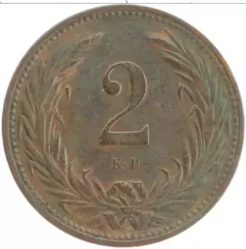 Монета 2 филлера Венгрии 1901 года Бронза