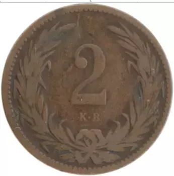 Монета 2 филлера Венгрии 1902 года Бронза