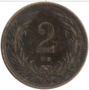 Монета 2 филлера Венгрии 1902 года Бронза
