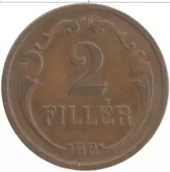 Монета 2 филлера Венгрии 1939 года Бронза
