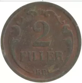 Монета 2 филлера Венгрии 1940 года Бронза