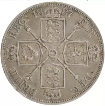 Монета 2 флорина Англии 1887 года Серебро Виктория