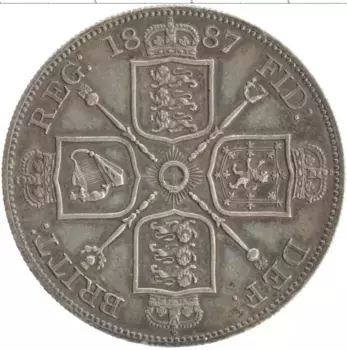 Монета 2 флорина Англии 1887 года Серебро Виктория