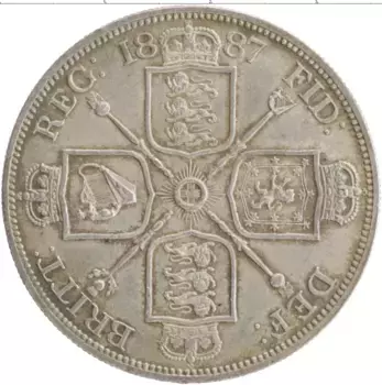 Монета 2 флорина Англии 1887 года Серебро Виктория