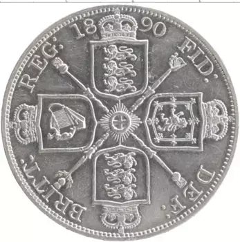Монета 2 флорина Англии 1890 года Серебро Виктория
