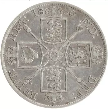 Монета 2 флорина Англии 1890 года Серебро Виктория