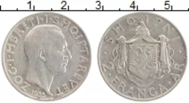 Монета 2 франгари Албании 1935 года Серебро Виктор Эммануил III