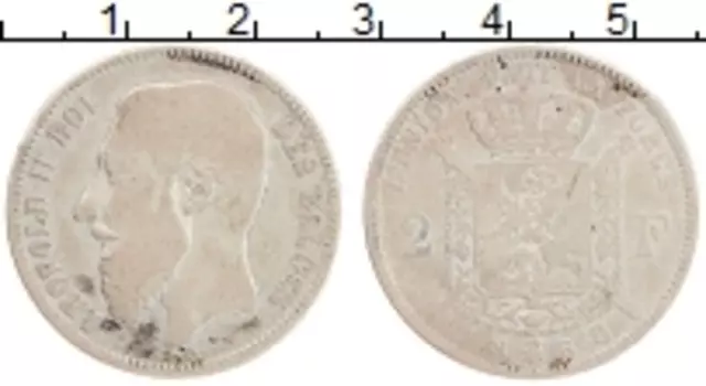 Монета 2 франка Бельгии 1868 года Серебро Леопольд II