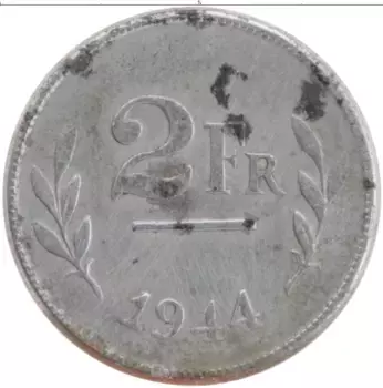 Монета 2 франка Бельгии 1944 года Цинк