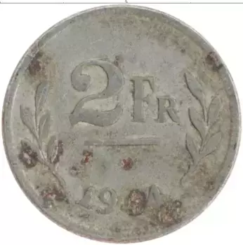 Монета 2 франка Бельгии 1944 года Железо Леопольд II