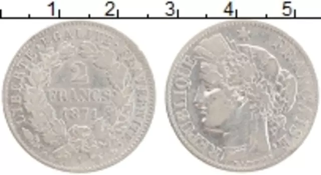 Монета 2 франка Франции 1871 года Серебро