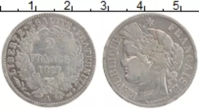 Монета 2 франка Франции 1887 года Серебро