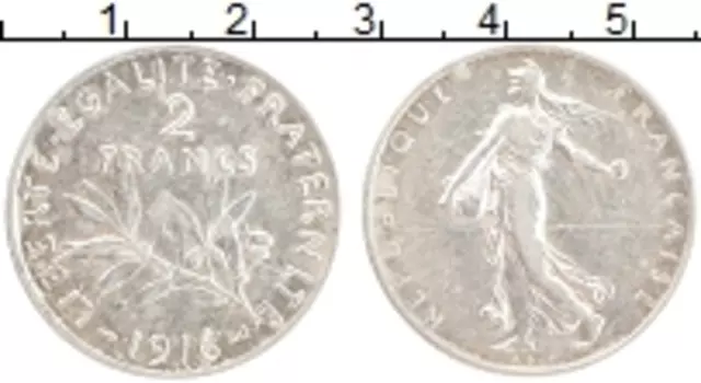 Монета 2 франка Франции 1916 года Серебро