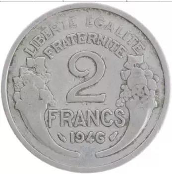 Монета 2 франка Франции 1946 года Алюминий