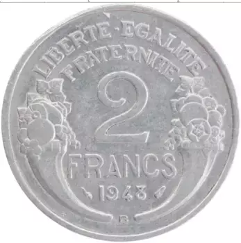 Монета 2 франка Франции 1948 года Алюминий В