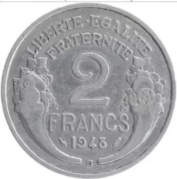 Монета 2 франка Франции 1948 года Алюминий