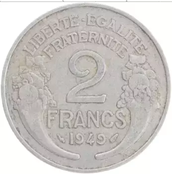 Монета 2 франка Франции 1949 года Алюминий