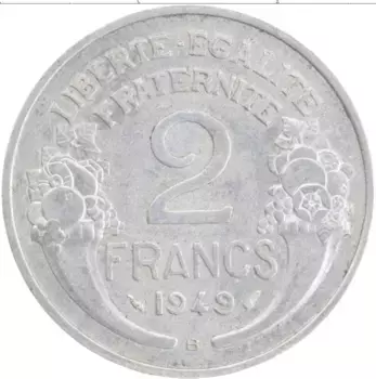 Монета 2 франка Франции 1949 года Алюминий