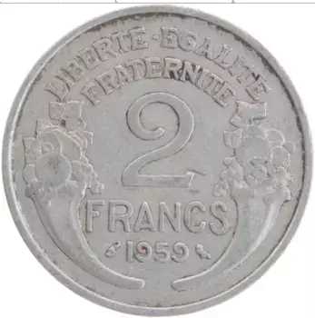 Монета 2 франка Франции 1959 года Алюминий