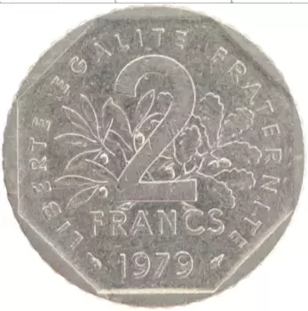 Монета 2 франка Франции 1979 года Медно-никель