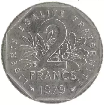 Монета 2 франка Франции 1979 года Медно-никель