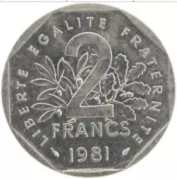 Монета 2 франка Франции 1981 года Медно-никель