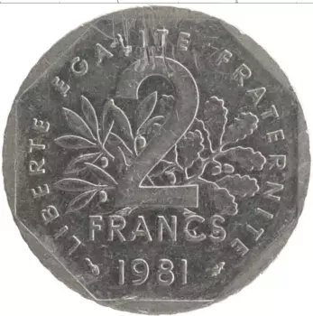 Монета 2 франка Франции 1981 года Медно-никель