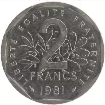Монета 2 франка Франции 1981 года Медно-никель