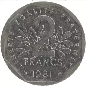 Монета 2 франка Франции 1981 года Медно-никель