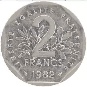 Монета 2 франка Франции 1982 года Медно-никель