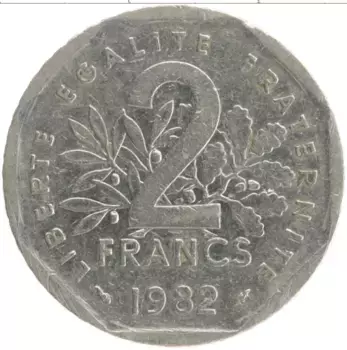 Монета 2 франка Франции 1982 года Медно-никель