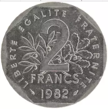 Монета 2 франка Франции 1982 года Медно-никель