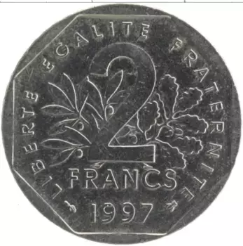 Монета 2 франка Франции 1997 года Медно-никель