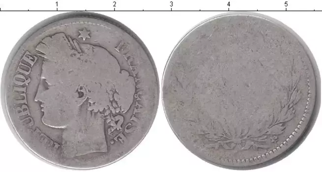 Монета 2 франка Франции Серебро