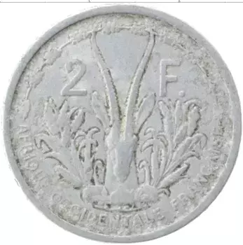 Монета 2 франка Французской Западной Африки 1948 года Алюминий