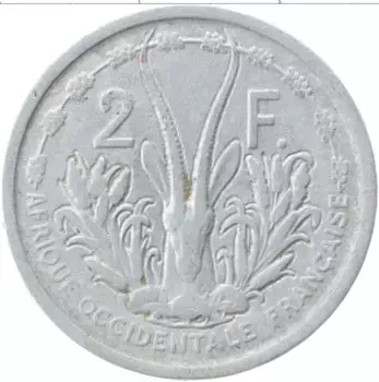 Монета 2 франка Французской Западной Африки 1948 года Алюминий