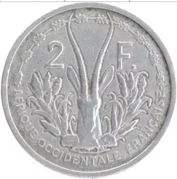 Монета 2 франка Французской Западной Африки 1948 года Алюминий
