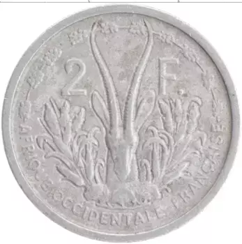 Монета 2 франка Французской Западной Африки 1948 года Алюминий