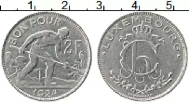 Монета 2 франка Люксембурга 1924 года Медно-никель Шарлотта