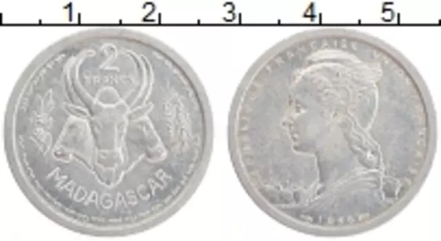 Монета 2 франка Мадагаскара 1948 года Алюминий