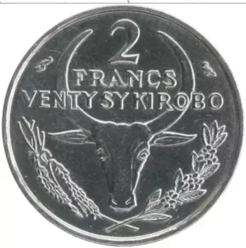 Монета 2 франка Мадагаскара 1965 года Сталь