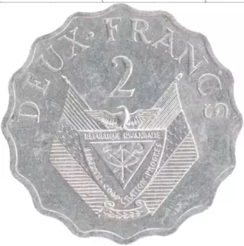 Монета 2 франка Руанды 1970 года Алюминий