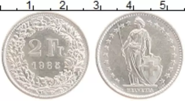 Монета 2 франка Швейцарии 1965 года Серебро