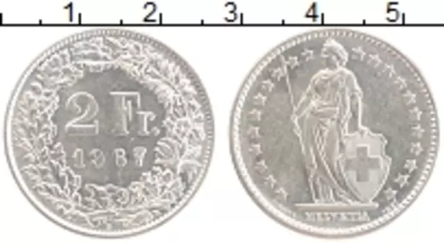 Монета 2 франка Швейцарии 1967 года Серебро
