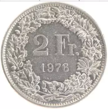 Монета 2 франка Швейцарии 1976 года Медно-никель