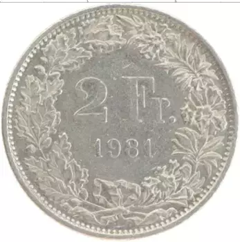 Монета 2 франка Швейцарии 1981 года Медно-никель