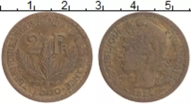 Монета 2 франка Того 1924 года Латунь