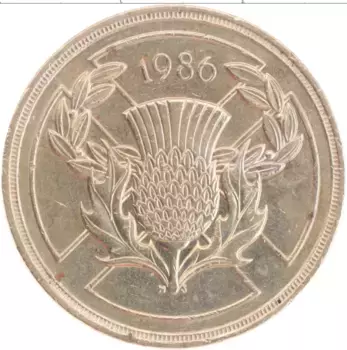 Монета 2 фунта Англии 1986 года Латунь Елизавета II